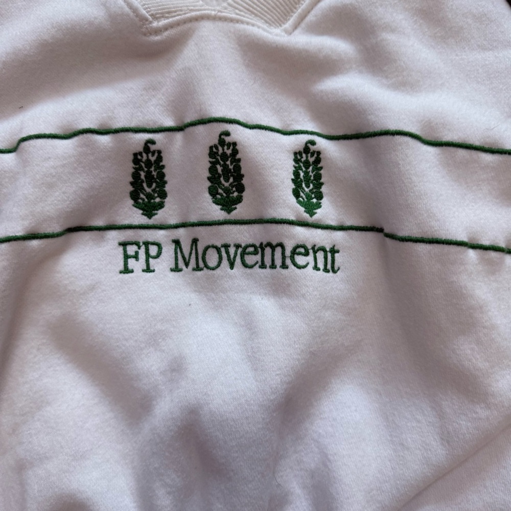 FP Movement by Free People White Cropped Sweatshirt with Green Trim - Picture 3 of 4